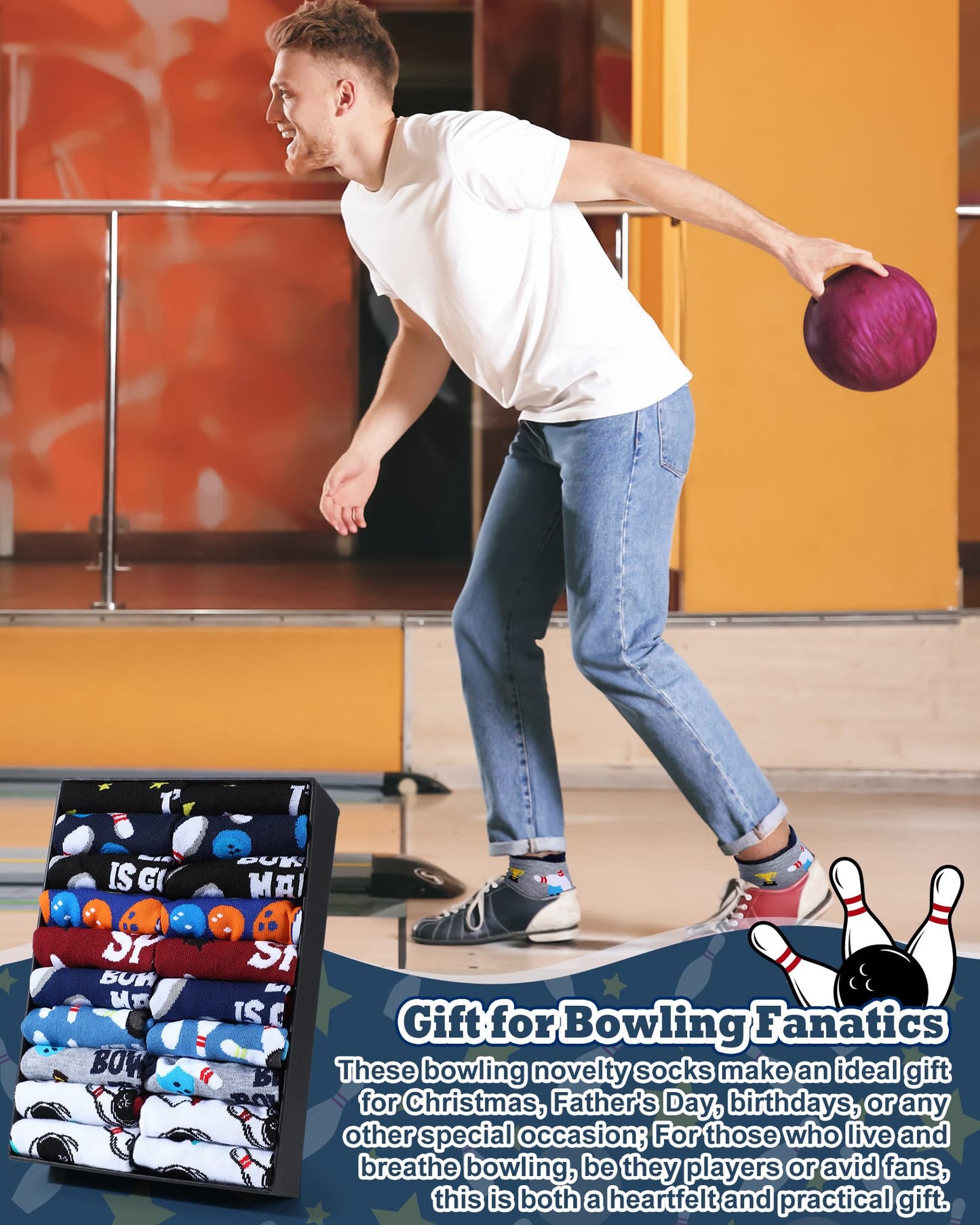 Haysandy 10 Pairs Funny Bowling Socks Novelty Bowling Theme Ankle Socks Bulk Fun Low Cut Sport Gift for Bowler Lover Coworker