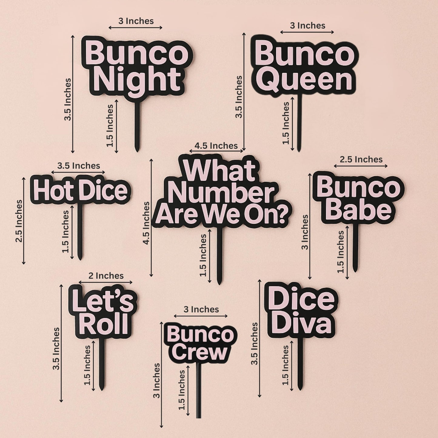 Bunco Cupcake Toppers – 8 Fun Bunco Sayings – Reusable Party Picks for Cupcakes & Snacks – Great Bunco Gift or Door Prize
