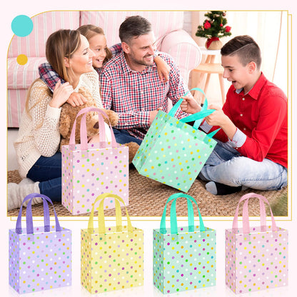 Sweetude 16 Pcs Pastel Spring Gift Bag with Handles Polka Dots Non Woven Reusable Goodie Bags for Mother's Day Women Wedding Birthday Baby Shower Party Favors