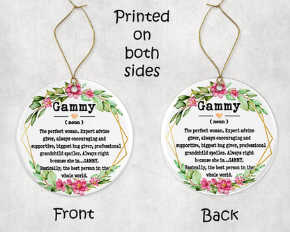 Gammy Ornament - Christmas & Mother's Day Keepsake - Printed on Both Sides