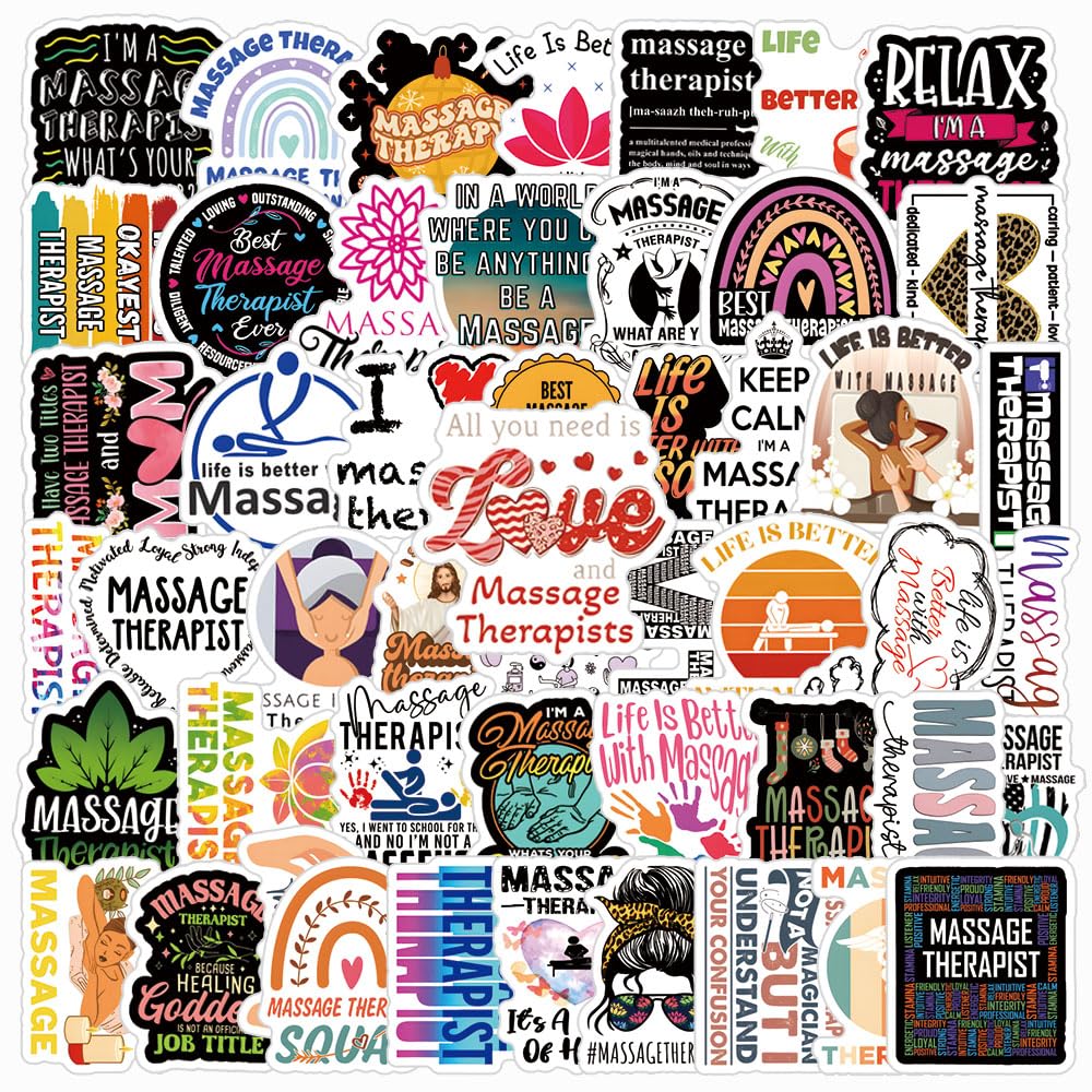 60Pcs Massage Therapists Stickers Pack, Aesthetic Vinyl Waterproof Sticker Decals for Water Bottle,Laptop,Phone,Skateboard,Scrapbooking,Bumper for Party Supply Decor Favor…
