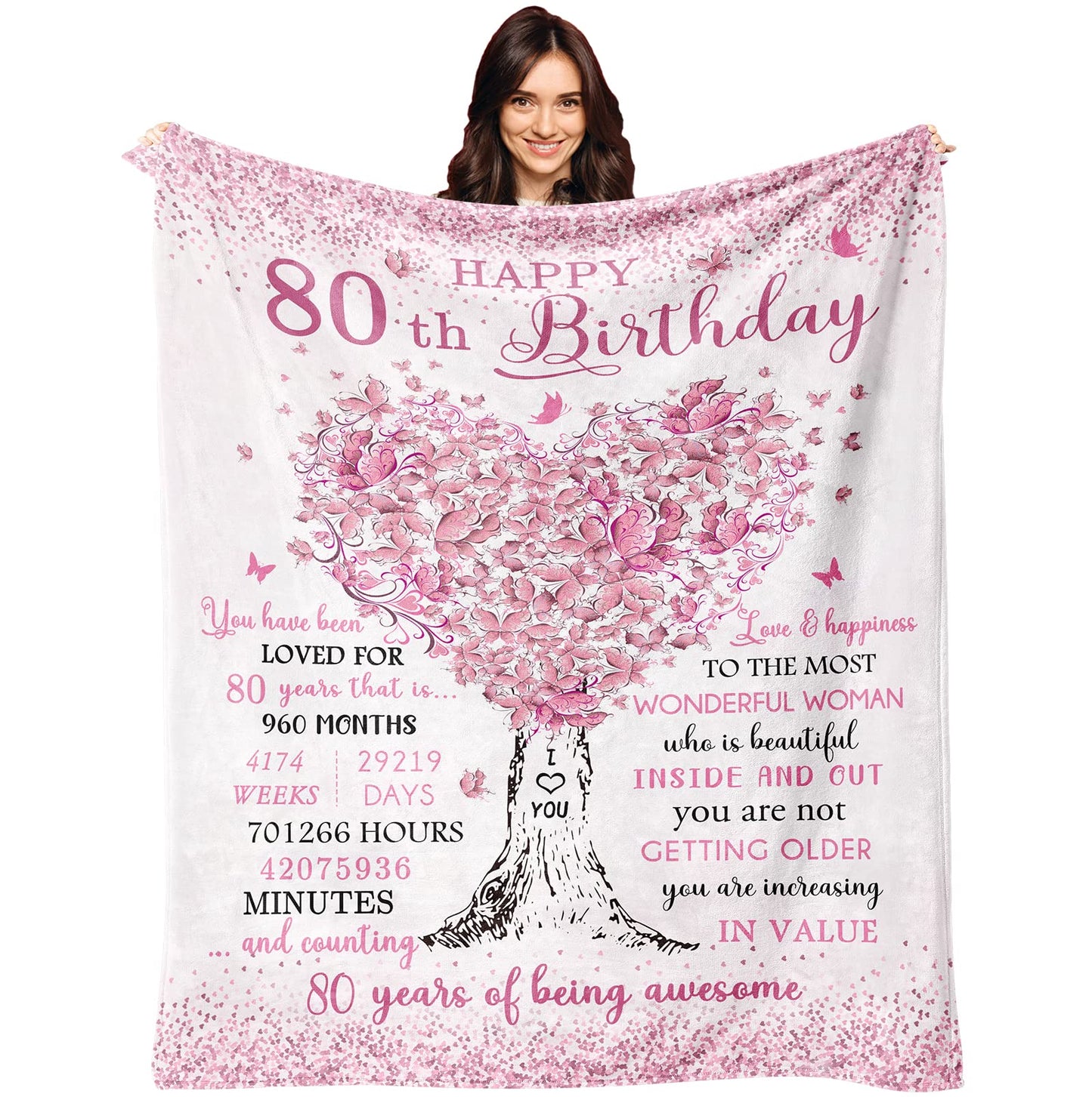 XALAZY 80th Birthday Gifts for Women Blanket 60"X50", 80th Birthday Decorations for Women, Best 80 Year Old Woman Birthday Gifts, 1945 Woman Present, Happy 80 Bday Present for Female Throw