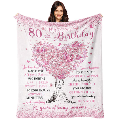 XALAZY 80th Birthday Gifts for Women Blanket 60"X50", 80th Birthday Decorations for Women, Best 80 Year Old Woman Birthday Gifts, 1945 Woman Present, Happy 80 Bday Present for Female Throw