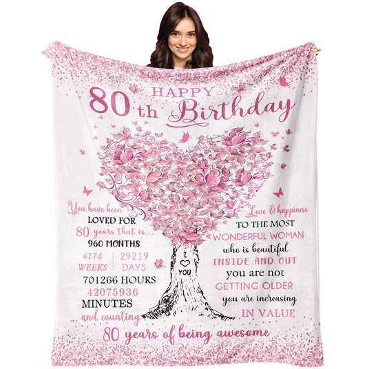 XALAZY 80th Birthday Gifts for Women Blanket 60"X50", 80th Birthday Decorations for Women, Best 80 Year Old Woman Birthday Gifts, 1945 Woman Present, Happy 80 Bday Present for Female Throw