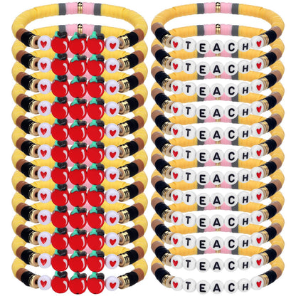 Tondiamo End of Year Gift Bulk for Teacher Apple Pencils Bracelets Graduation Party Favor Back to School Gift Clay Beaded Bracelets for Teachers Thank You Gifts