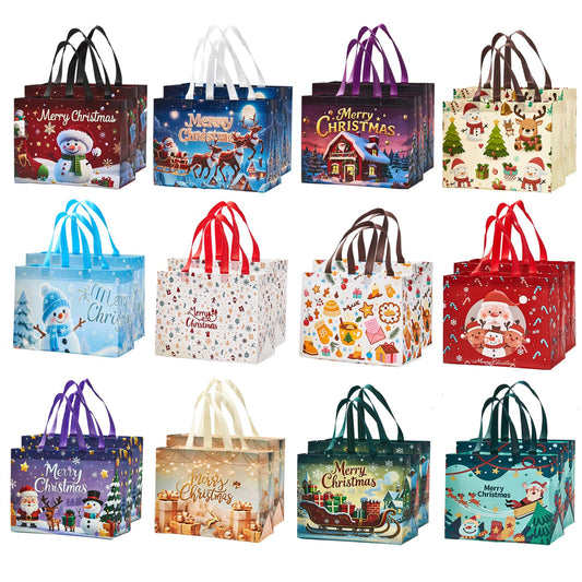 sishunhang 24 Pack Large Christmas Gift Bags 12.8"*6.7"*9.8", Reusable Non-Woven Jumbo Tote Bags with Handles For Christmas Surprise, Xmas Party Supplies Wrapping Shopping