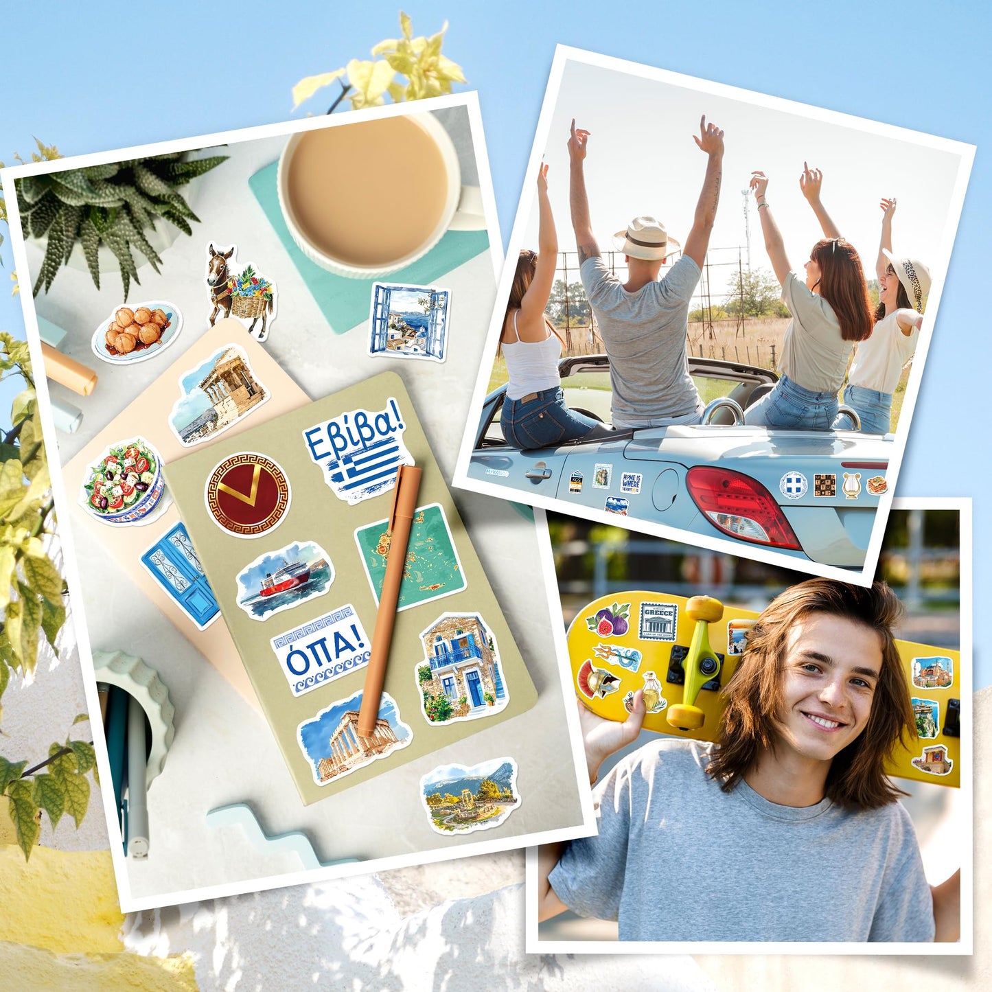 YTSQLER 200 PCS Greece Stickers, Greece Travel Souvenirs Stickers for Laptop Water Bottle Luggage, Ancient Athens Greek Decor Decals for Adults Teens Women Men