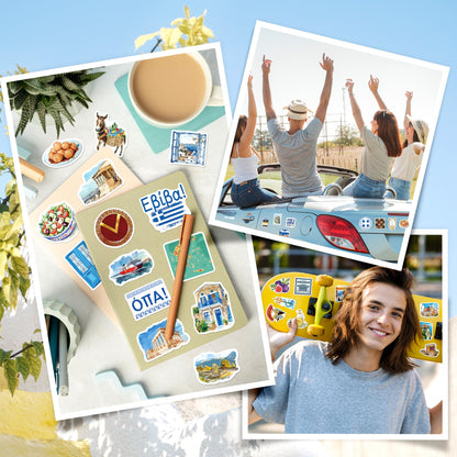 YTSQLER 200 PCS Greece Stickers, Greece Travel Souvenirs Stickers for Laptop Water Bottle Luggage, Ancient Athens Greek Decor Decals for Adults Teens Women Men