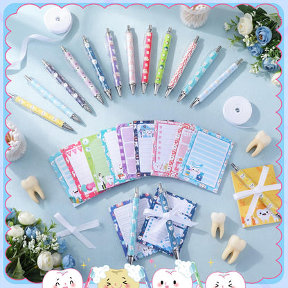 Eaasty 48 Pcs Dental Hygienists Gifts Bulk Tooth Notepads and Ballpoint Pens with Ribbon Dental Assistant Appreciation Gifts for Dentist, Nurse, Doctor, Staff, Coworker