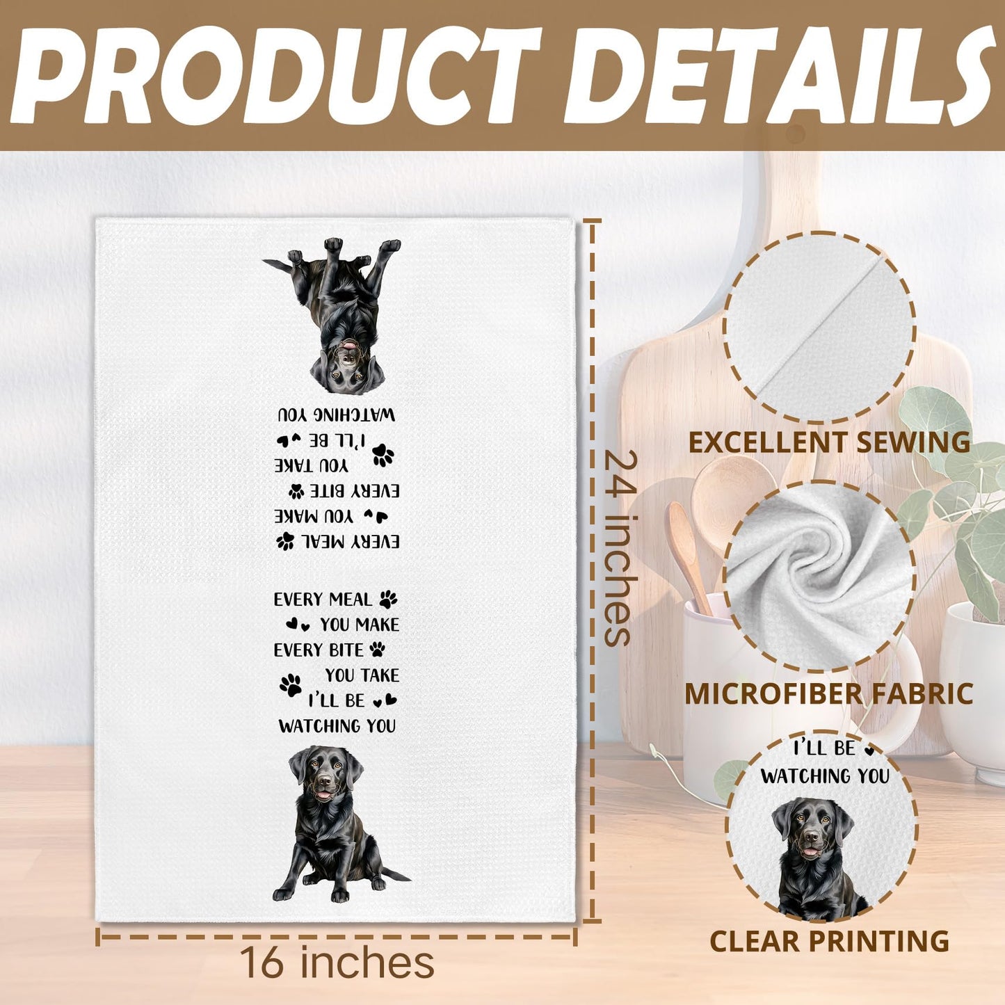 Black Lab Gifts Dog Kitchen Towels, Labrador Retriever Gifts Hand Towel, Funny Every Meal You Make Decorative Tea Dish Towels for Kitchens, Black Labrador Retriever Dog Kitchen Decor, 16x24in