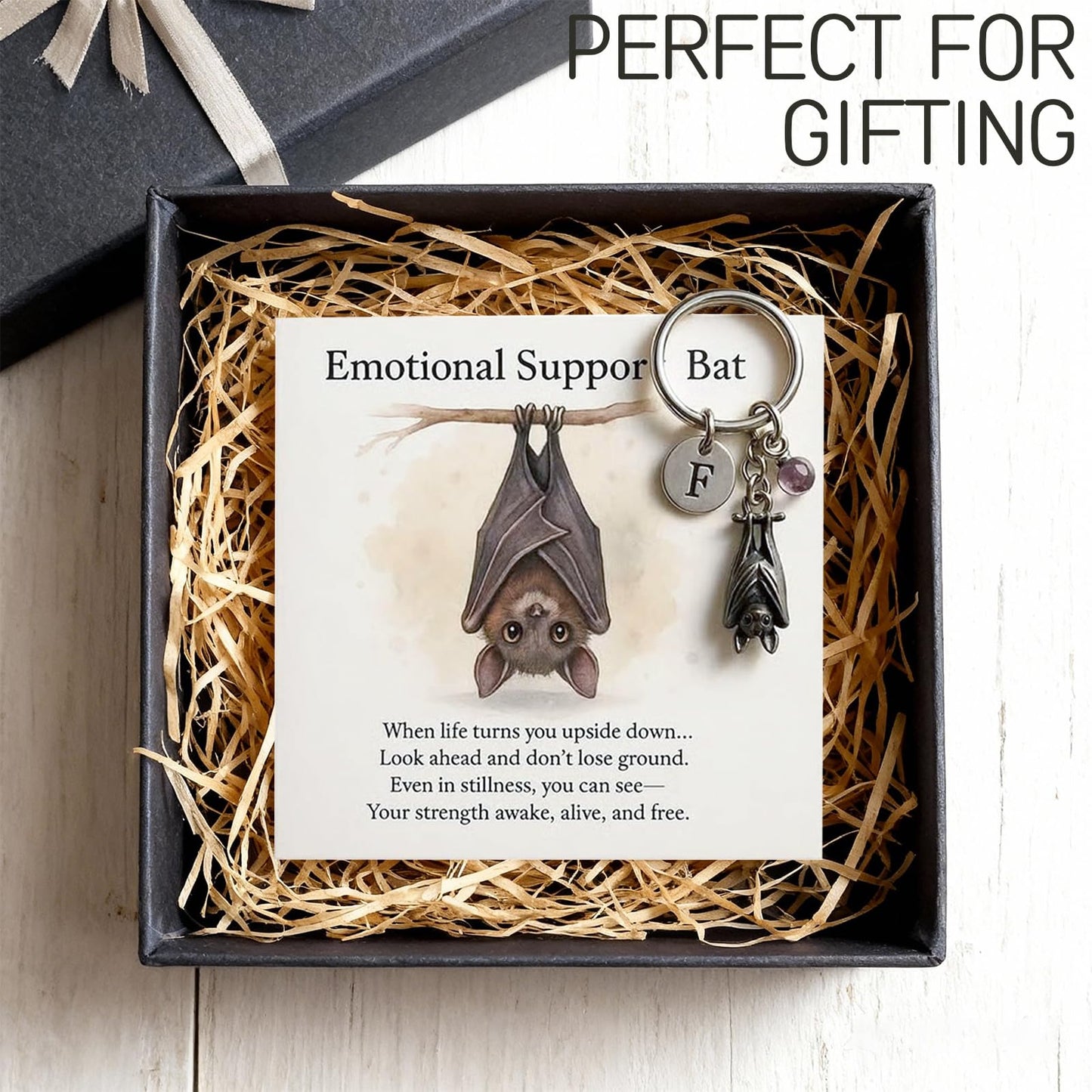 Emotional Bat Inspirational Keychain with Encouragement Verse Card - Metal Pendant Keepsake for Christmas,Bag