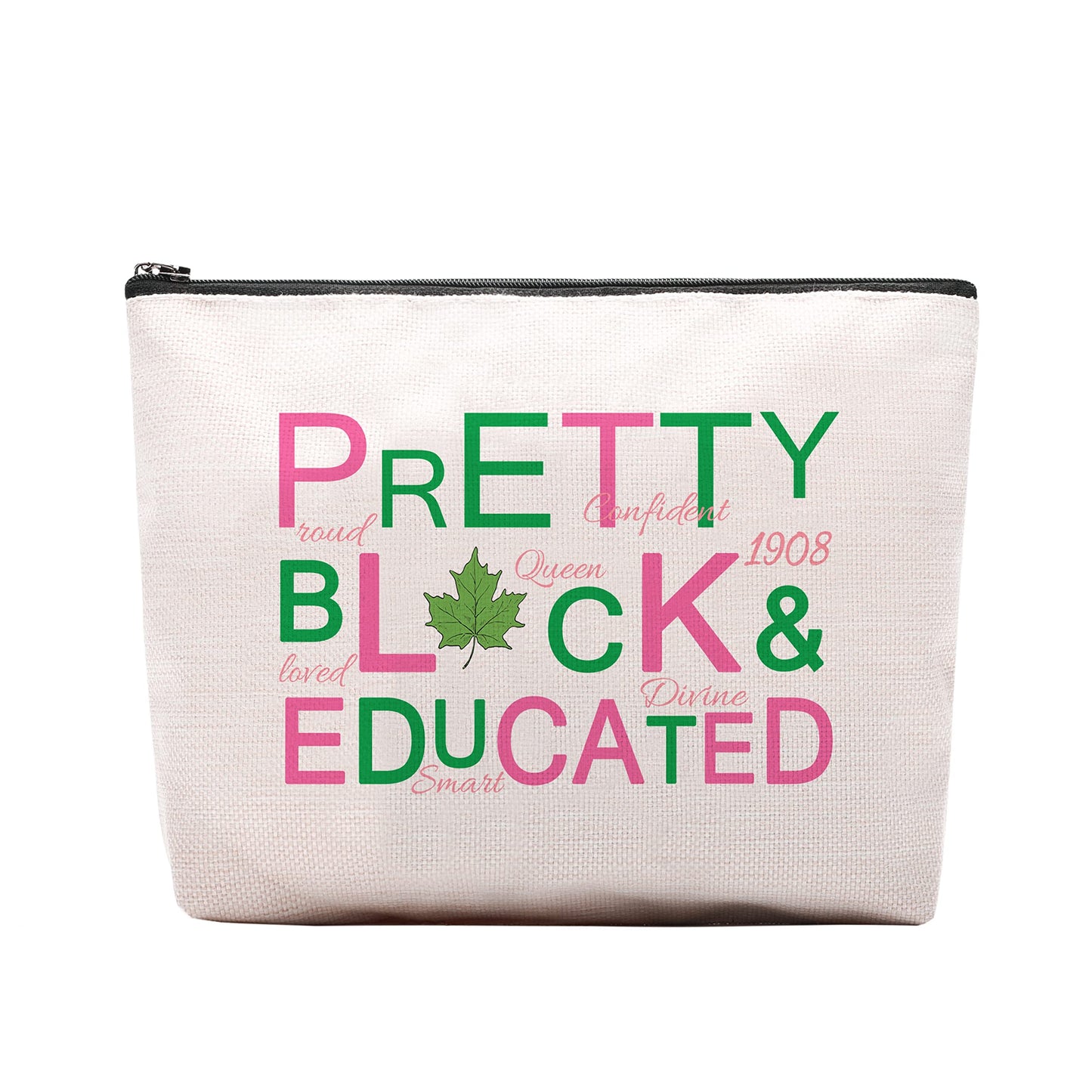 Sorority Gift Pink and Green Makeup Cosmetic Bags Black Greek Sorority Gift Paraphernalia for Sister Friend