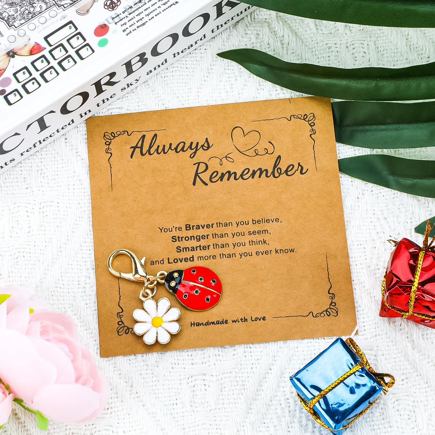 Butterfly Keychain with Positive Cards Ladybug Motivation Uplifting Keychains for Women Bee Keycharm Postive Gifts