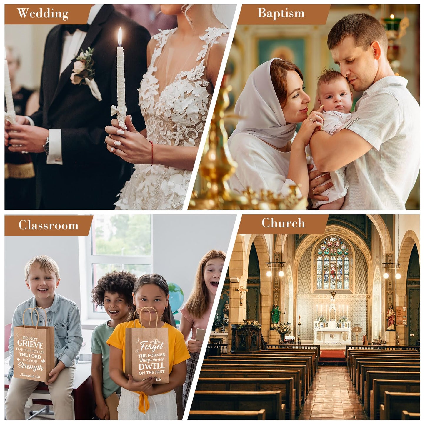 Chiisong 100 Pcs Christian Gift Bags, Fathers Day Religious Bible Verse Treat Bags with Handles Inspirational Church Scripture Bag for Women Wedding Baptism Birthday Party Favor(Kraft with White)