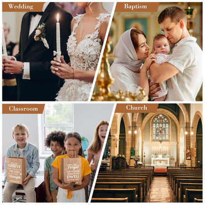 Chiisong 100 Pcs Christian Gift Bags, Fathers Day Religious Bible Verse Treat Bags with Handles Inspirational Church Scripture Bag for Women Wedding Baptism Birthday Party Favor(Kraft with White)