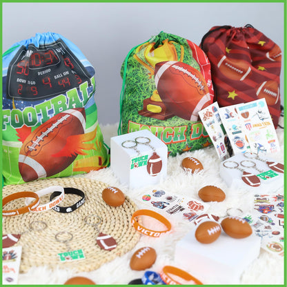 60pcs Football Party Favors, Football Goodie Bags Football Gift Bags Stuffers for Boys Includes Drawstring Bags Bracelet Keychain Tattoo Stickers Mini Football for Football Birthday Party Supplies