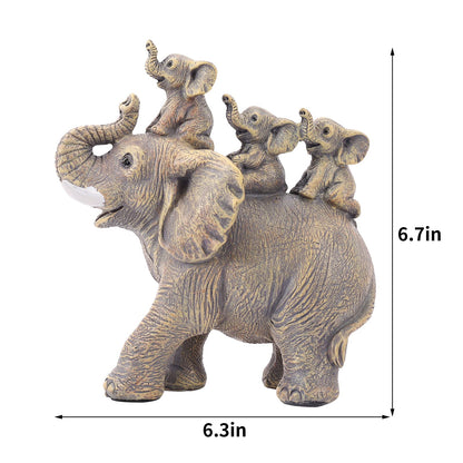 Cute Elephant Statue Home Décor Good Luck Elephant Carries Three Calves on Its Back Figurines Décor for Shelf Good Gifts for Women Decoration for Living Room, Bedroom, Office