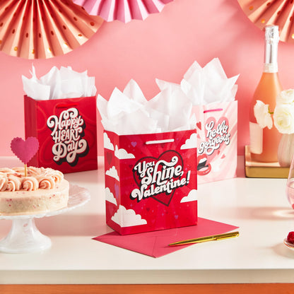 Hallmark 6" Small Valentine's Day Gift Bags (6 Bags, 3 Designs: Hello Gorgeous, Pink, Red) for Classroom Exchange, Galentine's Day