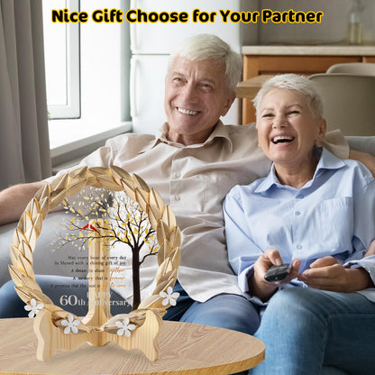 60th Anniversary Wedding Gifts Crystal Plate with Gold Leaf Wreath - 60 Years Anniversary Wedding Unique Gifts Ideas for Parents Couple - Cardinal Style