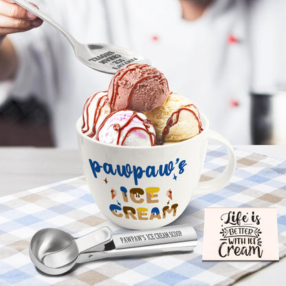 Paw Paw Gifts, Gifts for Pawpaw from Grandkids, Pawpaw's Ice Cream Bowl Scoop Shovel Spoon Set, Pawpaw’s Ice Cream Gift, Christmas Birthday Grandparents Day Gift for Him Man