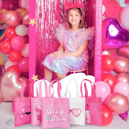 FHzytg 20Pcs Pink Girl Party Favor Bags, Hot Pink Princess Party Candy Bags Gift Bags Pink Theme Party Treat Goodie Bags for Princess Birthday Baby Shower Bachelorette Party Decorations