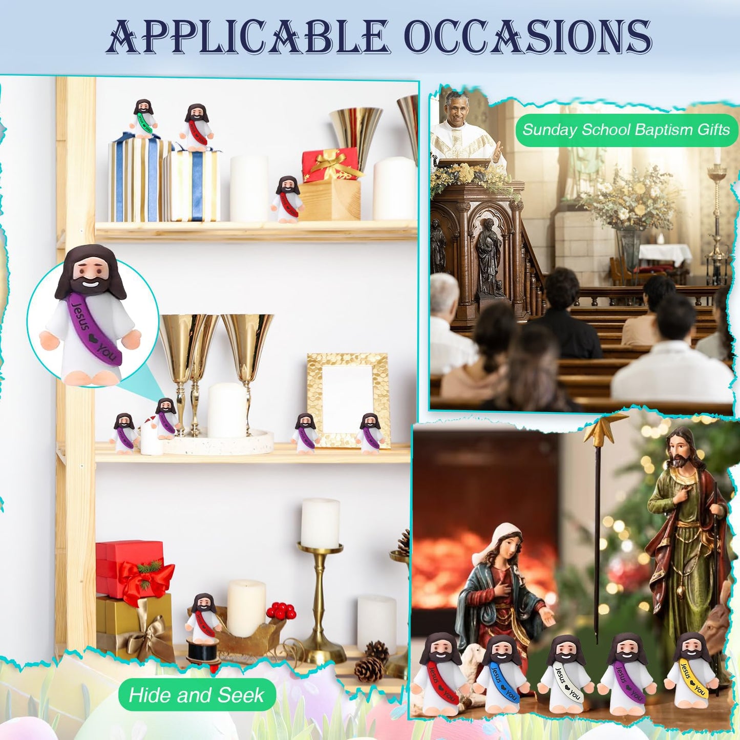 AKFAHOIF 30PCS Little Jesus Figures, Mini Jesus Figurines in Bulk, Multicolor Tiny Jesus Figures, Miniature Figurines to Hide and Seek Religious Gifts for Easter Egg Stuffers
