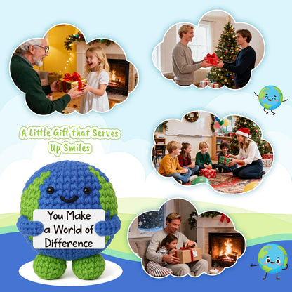 YUEYUQIU Thank You Gifts for Women Men, You Make a World of Difference Handmade Crochet Earth, Inspirational Presents for Teacher Nurse Coworker, Appreciation Friendship Farewell Gift
