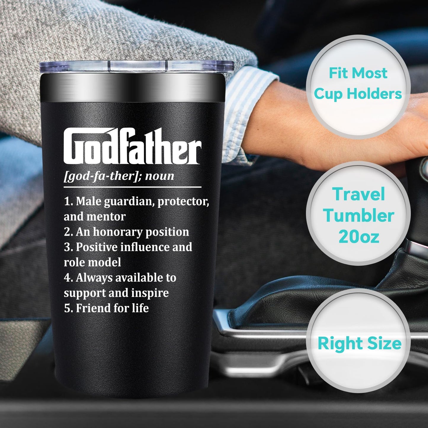 BIRGILT Godfather Gift - Godfather Proposal Gifts - Best God Father Gifts for Men - Christmas, Fathers Day Gift for God Father - 20oz Stainless Steel Tumbler Cup
