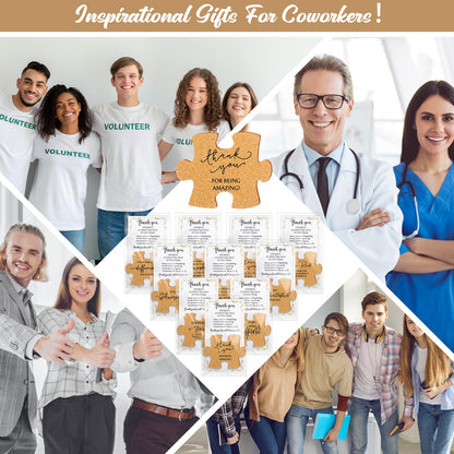 Hushee Inspirational Gift for Coworker Motivational Puzzle Piece Coasters Employee Appreciation Gifts with Cards Bags for Social Worker Staff Office(40 Pcs,10 Styles)