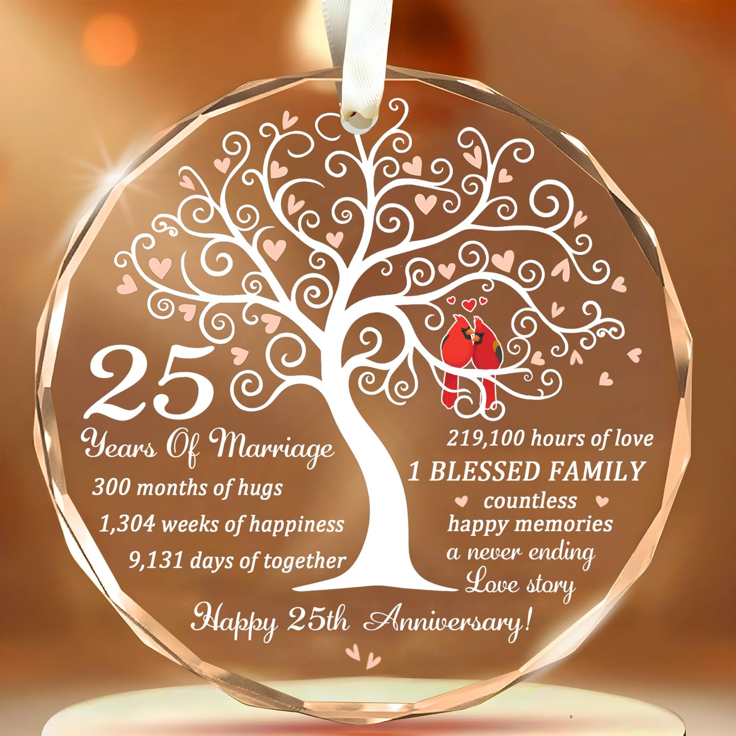 25th Wedding Anniversary Ornament - Gift for 25th Anniversary - Silver Anniversary - 25 Years of Marrige Gift Idea for Couple - Happy 15th Anniversary Glass Ornaments - Gifts for Wife, Husband