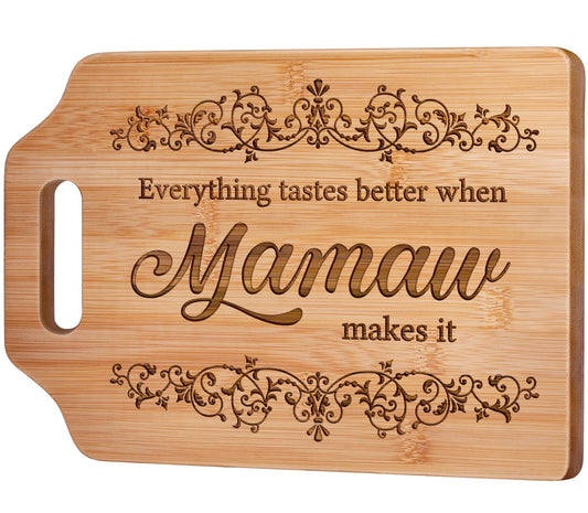 AceThrills Mamaw Gifts for Mamaws Birthday Gift - Engraved Bamboo Cutting Board 12.3"L × 8.7"W × 0.4"Th