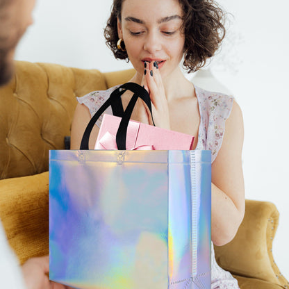 cabzymx Glossy Iridescent Gift Bags 15 Pcs, 12.6x4.7x11 In Reusable Goodie Bags Bulk with Handles & Sturdy Base, Christmas Gift Bags for Birthday, Wedding, Holiday, Party,Thanksgiving