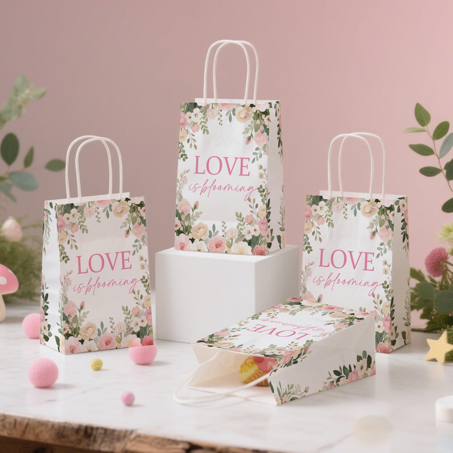 Hzbcxs 20Pcs Love is Blooming Goodie Bags, Bridal Shower Gift Bags, Engagement Wedding Party Decorations, Fresh Off the Market Bridal Shower Decorations