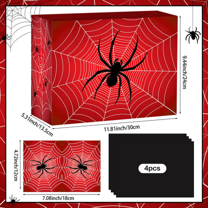 Abilat Large Spider Gift Bag with Tissue Paper and Greeting Card Red Spider Web Birthday Party Favor Wrapping Bag for Boys Men Valentine Halloween Party Decorations