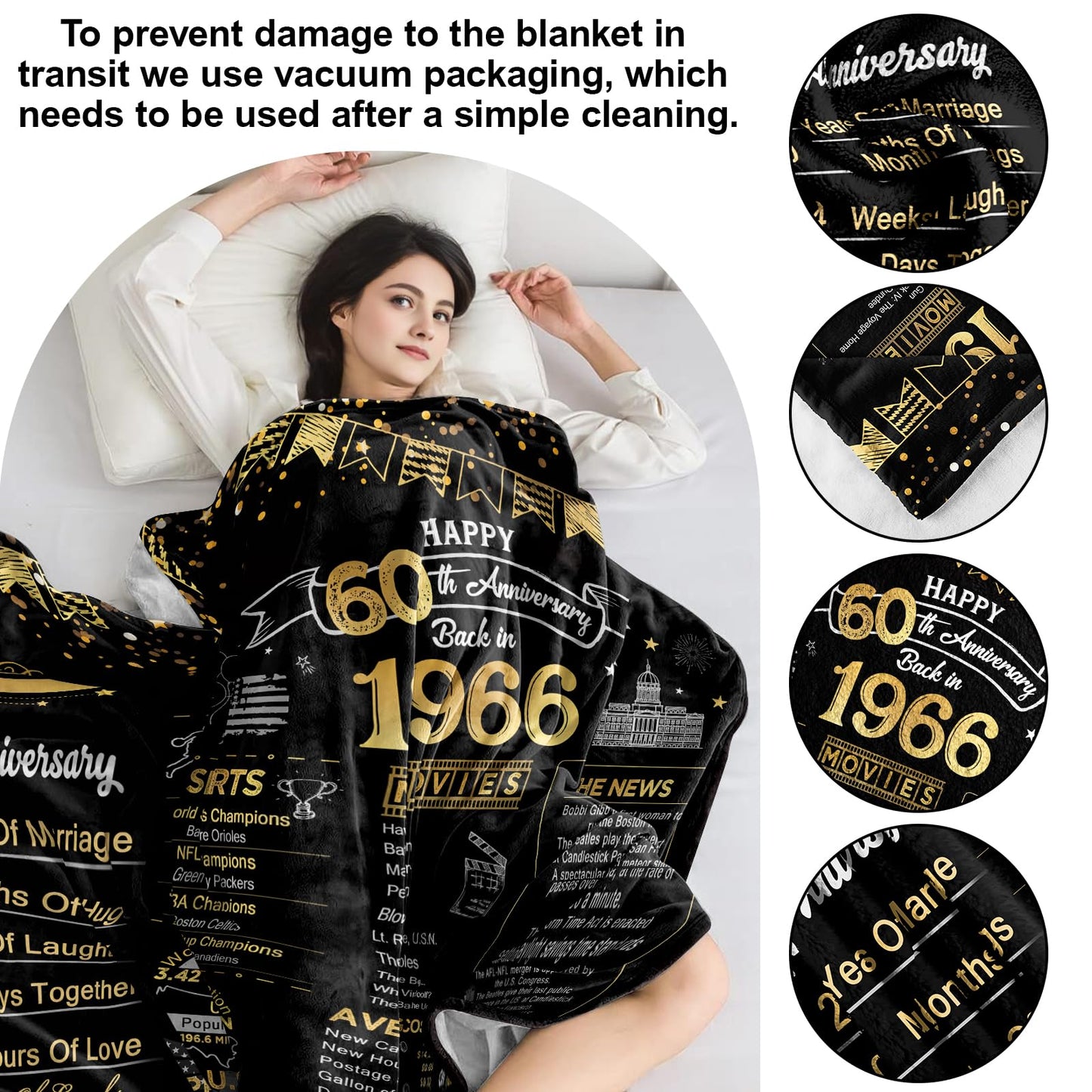 elseven 60th Anniversary Wedding Gift 60 Year Anniversary for Couples Wife Husband Best Anniversary Blanket Present Throw Blanket 50 x 60 Inch