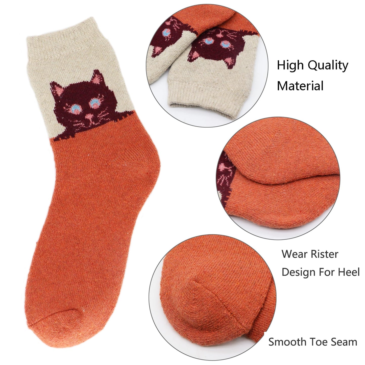 YZKKE 5Pack Womens Warm Wool Soft Cozy Crew Socks Cute Animal Owl Cat Design Sock for Fall Winter Gifts Size 5-9