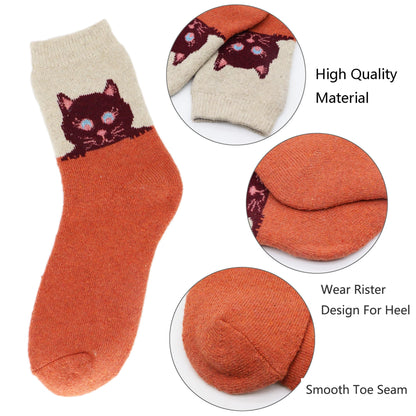 YZKKE 5Pack Womens Warm Wool Soft Cozy Crew Socks Cute Animal Owl Cat Design Sock for Fall Winter Gifts Size 5-9