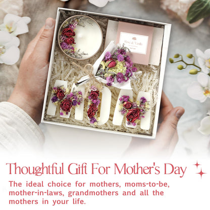 Mother’s Day & Birthday Basket for Mom – Luxury Gift Box with Candle, Ready to Gift Floral Keepsake, Thoughtful Mom Present from Daughter or Son