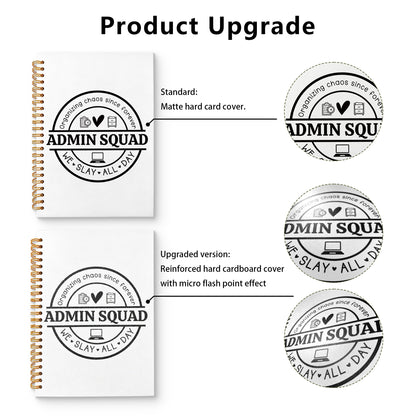 Admin Squad Office Glitter Spiral Notebook, Administrative Assistant Gifts Journal, School Administrator Staff Hardcover Notebook Journal for Writing Note Taking, 5.5x8.3 Inch