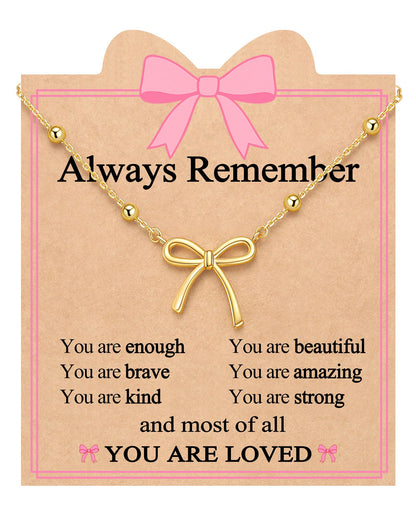 UNGENT THEM Always Remember You Are Loved - Cute Preppy Girly Trendy Stuff Gold Bow Necklace for Women Teen Girls