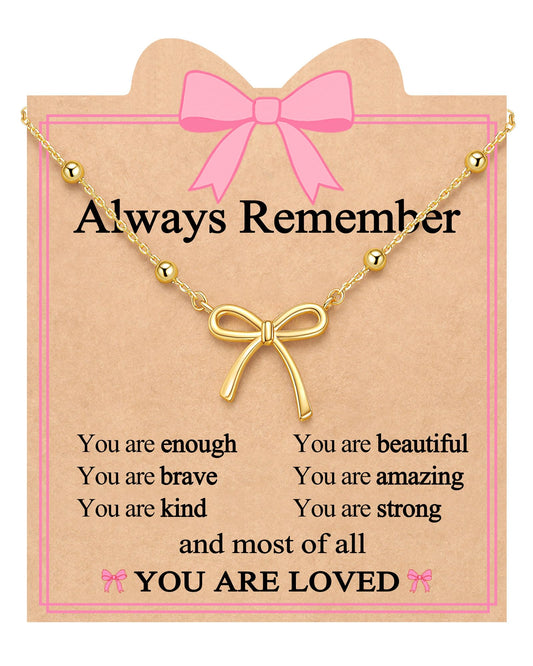 UNGENT THEM Always Remember You Are Loved - Cute Preppy Girly Trendy Stuff Gold Bow Necklace for Women Teen Girls