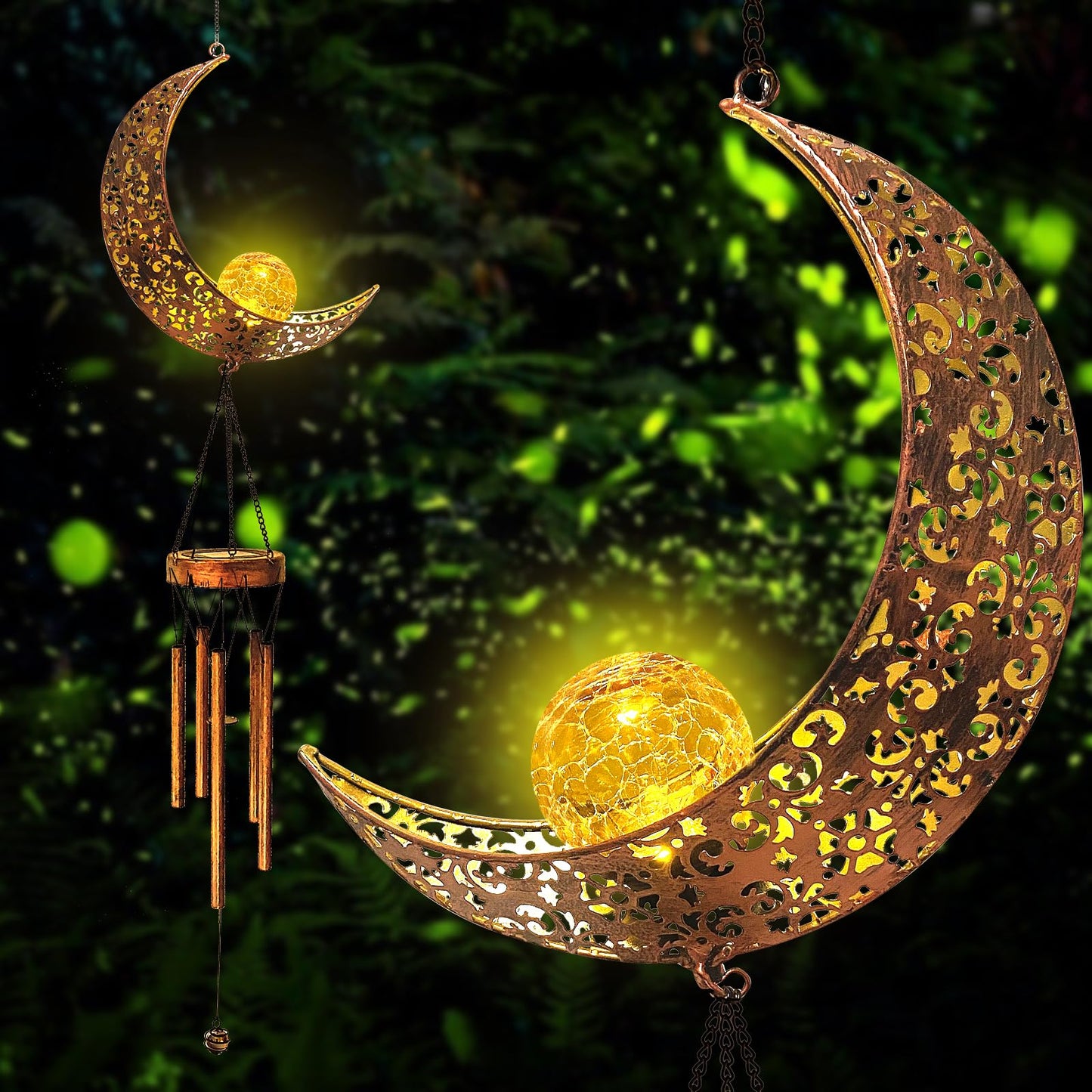 Solar Moon Wind Chimes Outdoor, Waterproof Moon Wind Bells Light Clearance for Outside, Unique Gifts for Mother's Day, Birthday, Mom, Women, Decor for Garden, Yard, Party