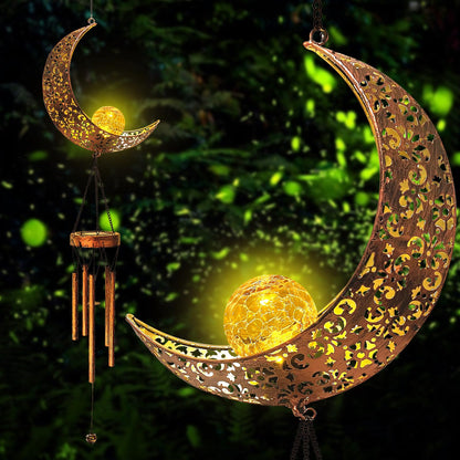 Solar Moon Wind Chimes Outdoor, Waterproof Moon Wind Bells Light Clearance for Outside, Unique Gifts for Mother's Day, Birthday, Mom, Women, Decor for Garden, Yard, Party