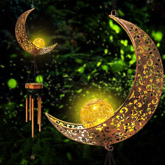 Solar Moon Wind Chimes Outdoor, Waterproof Moon Wind Bells Light Clearance for Outside, Unique Gifts for Mother's Day, Birthday, Mom, Women, Decor for Garden, Yard, Party