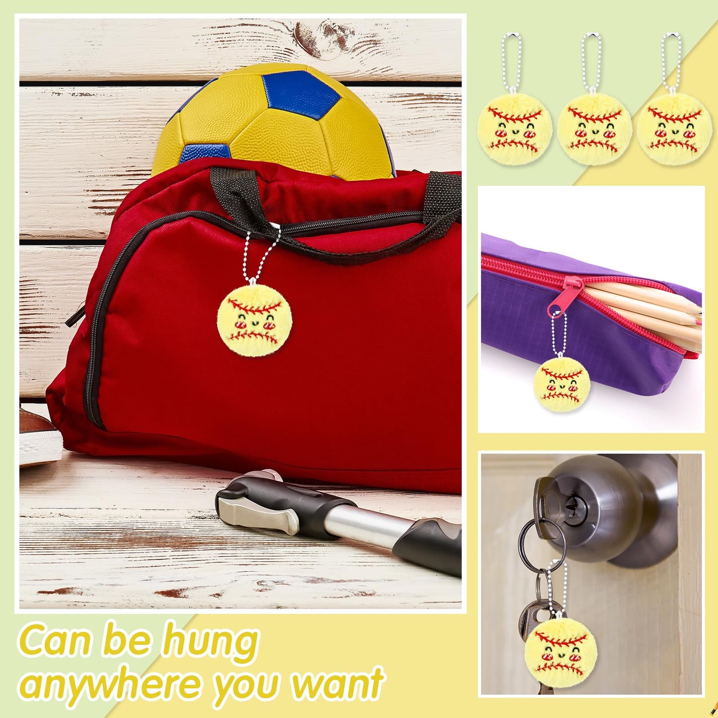 Simgoing 15 Pcs Softball Senior Night Keychain Gift Bulk Mini Plush Ball Prizes Funny Sports Players Team Party Favors Gifts for Group