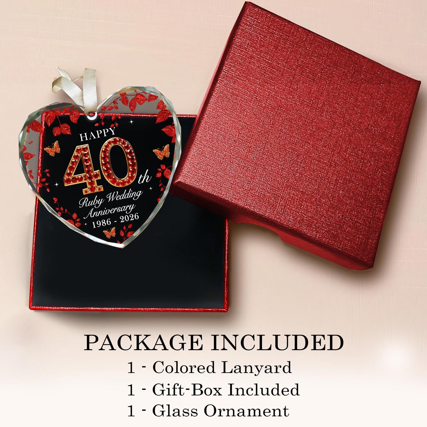 40th Anniversary Ornament 1986-2026, Ruby Wedding Gift Keepsake, 40th Wedding Anniversary Decorations, Meaningful 40 Year Anniversary Marriage Gift for Couples Parents, Wife, Husband