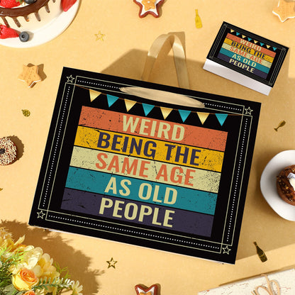 Funny Birthday Gift Bag Old Lives Matter Wrapping Paper Vintage Birthday Gift Bag for Men with Tissue Paper Greeting Card Weird Being The Same Age As Old People Birthday Bags for Dad Grandpa Husband Bday Party Suppllies