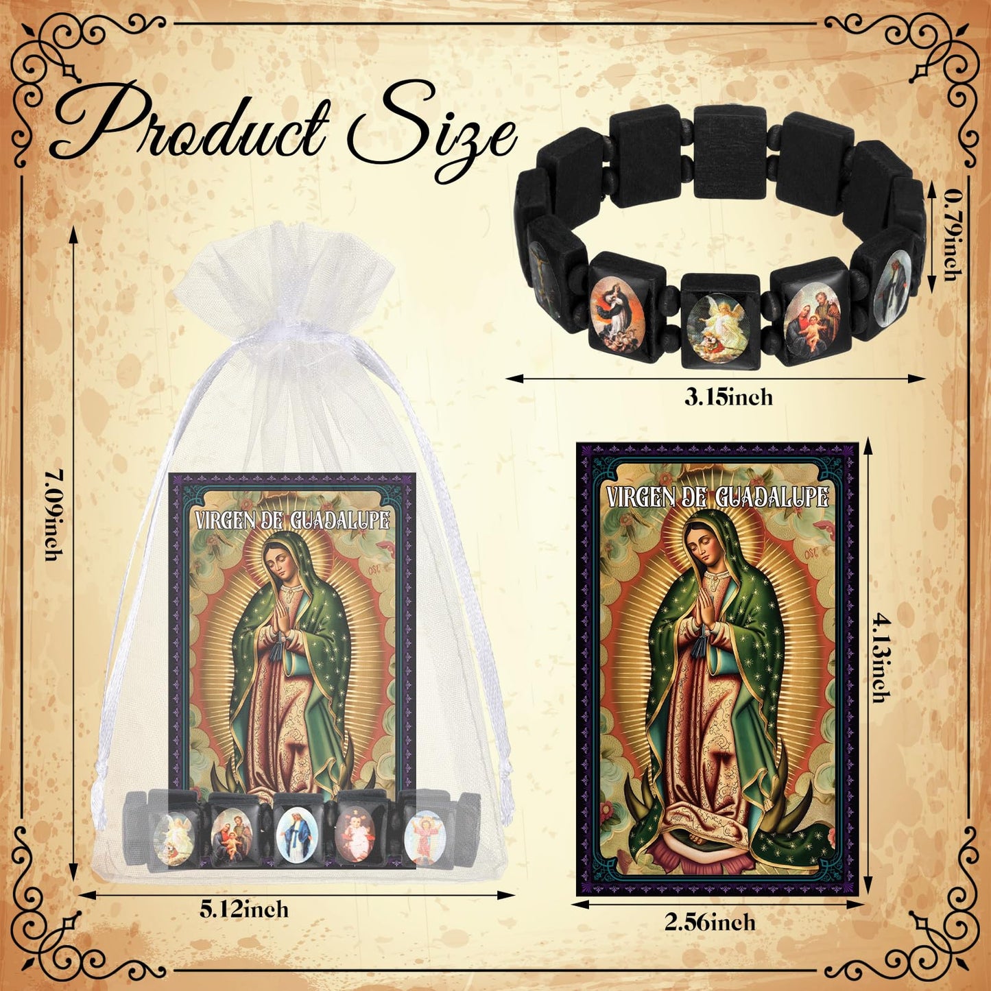 Huquary Catholic Gifts Set Catholic Saint Prayer Cards Holy Rosary Bracelets Devotional Wood with Bags Religious First Communion Baptisms Easter Gift Bulk for Christian Party Favor