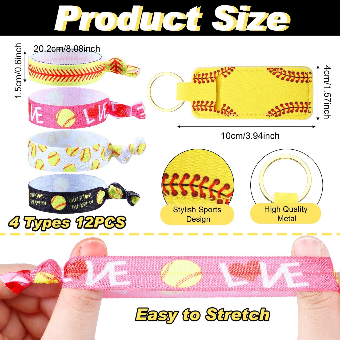 Nuogo 60 Pcs Softball Gifts for Team Girls Softball Party Favors Include Cosmetic Bag, Keychains, Hair Scrunchies, Hair Ties, Bracelets for Sport Theme Birthday Party Supplies