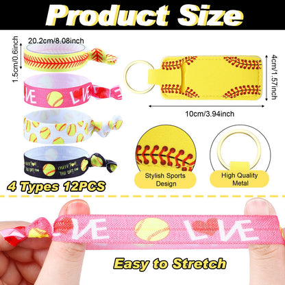 Nuogo 60 Pcs Softball Gifts for Team Girls Softball Party Favors Include Cosmetic Bag, Keychains, Hair Scrunchies, Hair Ties, Bracelets for Sport Theme Birthday Party Supplies